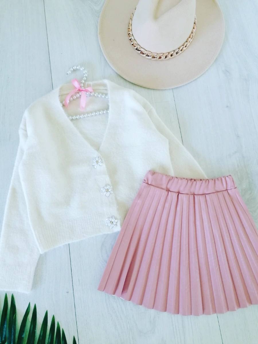 Plisowana Spódniczka z Eko Skóry Jasny Róż - KARMELOWY BUTIK zdjęcie 1