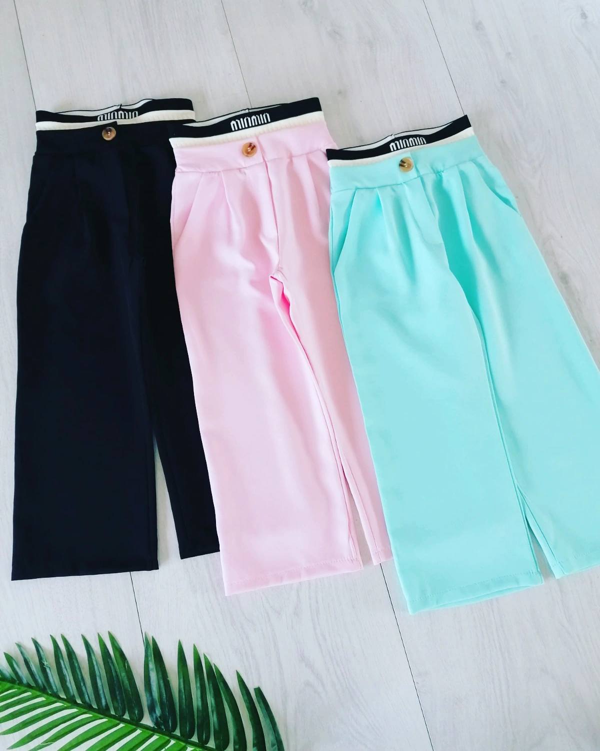 Spodnie z Ozdobną Gumką Miętowe - KARMELOWY BUTIK zdjęcie 1