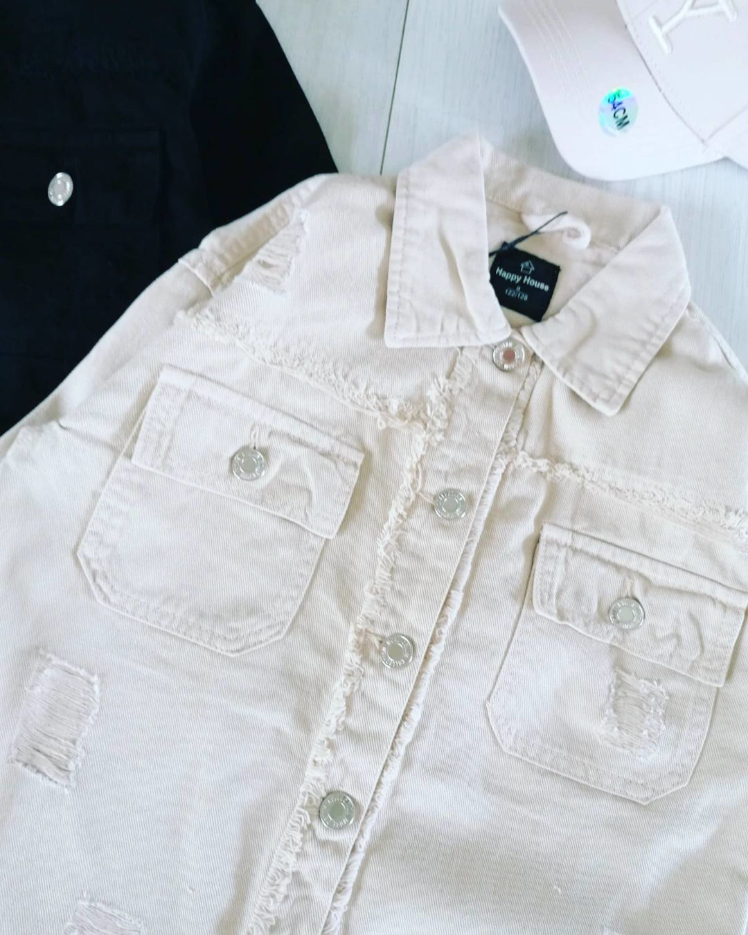 Dłuższa Kurtka Jeans Beżowa - KARMELOWY BUTIK zdjęcie 1
