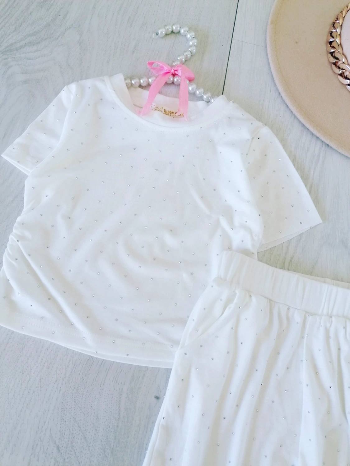 Zwiewny Zestaw z Cyrkoniami Śmietankowy - KARMELOWY BUTIK zdjęcie 1