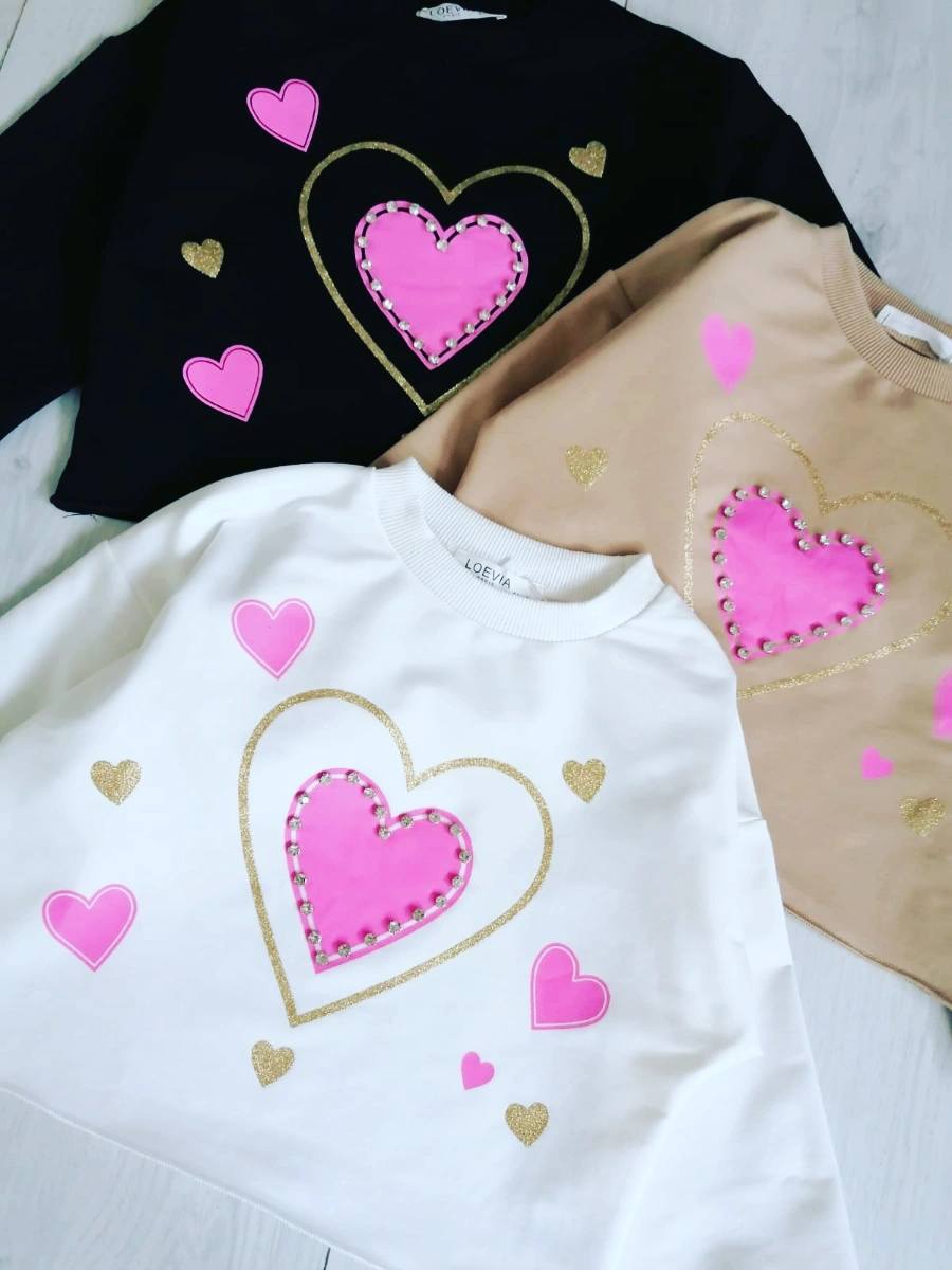 Bluza z Serduszkami Beżowa - KARMELOWY BUTIK zdjęcie 1
