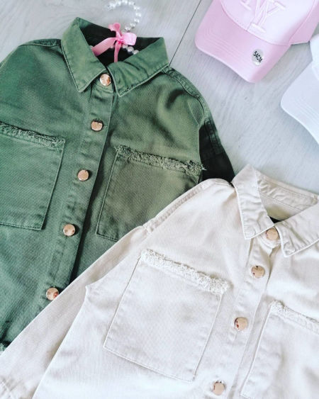 Kurtka Jeans z Przetarciami Zielona - KARMELOWY BUTIK zdjęcie 1