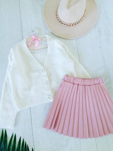 Plisowana Spódniczka z Eko Skóry Jasny Róż - KARMELOWY BUTIK zdjęcie 1