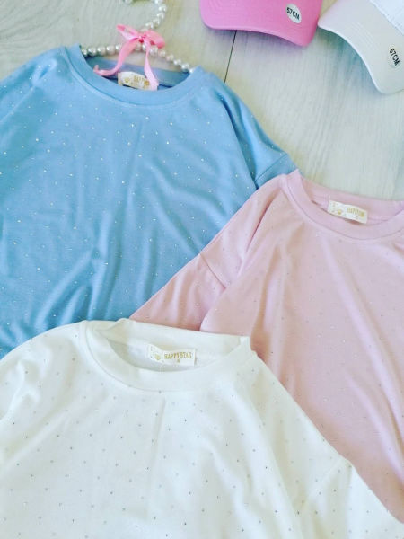 Bluzeczka z Cyrkoniami Pastelowy Róż - KARMELOWY BUTIK zdjęcie 1