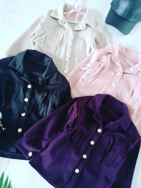 Kurtka z Frędzlami Śliwkowa - KARMELOWY BUTIK zdjęcie 2