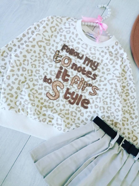 Bluza z Beżową Panterką i Aplikacją - KARMELOWY BUTIK zdjęcie 2