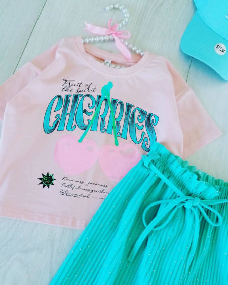 T shirt Cherries Jasny Róż - KARMELOWY BUTIK zdjęcie 2