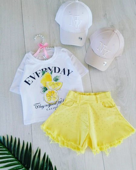 Spodenki z Cyrkoniami Cytrynowe - KARMELOWY BUTIK zdjęcie 2