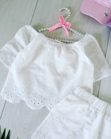 Zestaw z Haftowanej Bawełny Biały - KARMELOWY BUTIK zdjęcie 2