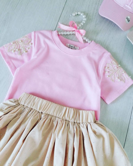 Bluzeczka z Ozdobnymi Rękawami Różowa - KARMELOWY BUTIK zdjęcie 2