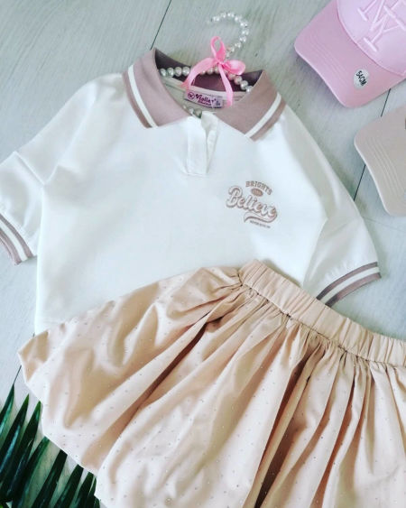 T shirt z Kołnierzykiem Śmietankowy - karmelowybutik zdjęcie 4
