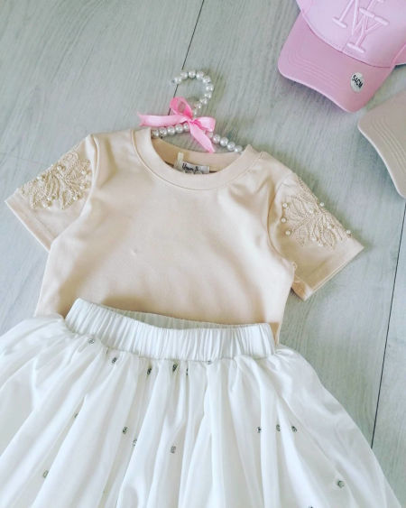 Bluzeczka z Ozdobnymi Rękawami Beżowa - KARMELOWY BUTIK zdjęcie 2