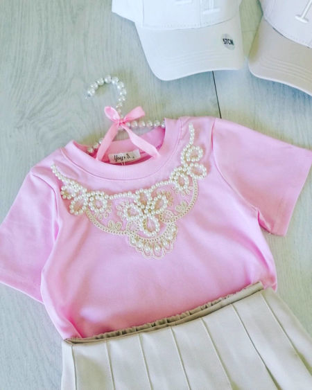 Bluzeczka z Perełkami Różowa - KARMELOWY BUTIK zdjęcie 3