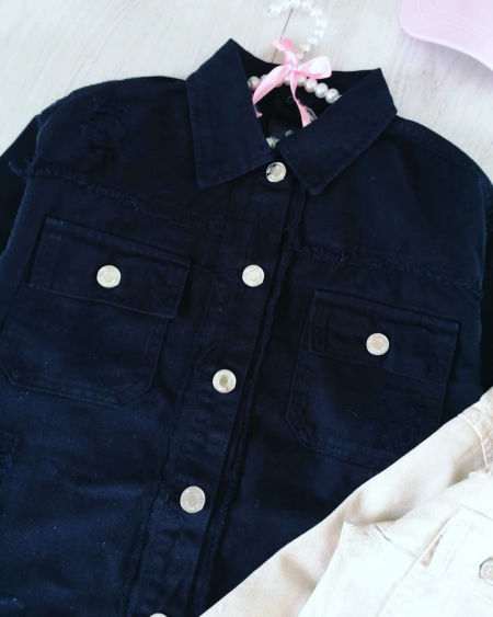 Dłuższa Kurtka Jeans Czarna - KARMELOWY BUTIK zdjęcie 1
