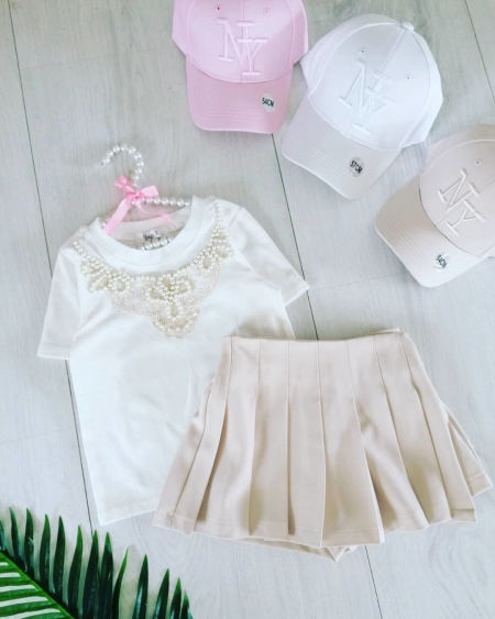 Bluzeczka z Perełkami Śmietankowa - KARMELOWY BUTIK zdjęcie 4