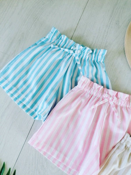 Spodenki Stripes Pudrowe - KARMELOWY BUTIK zdjęcie 1