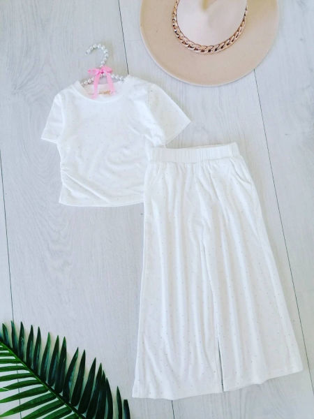 Zwiewny Zestaw z Cyrkoniami Śmietankowy - KARMELOWY BUTIK zdjęcie 2