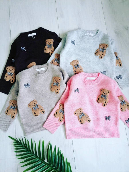 Sweterek z Misiem i Kokardą Różowy - KARMELOWY BUTIK zdjęcie 2