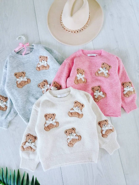 Sweterek Miś Jasny Róż - KARMELOWY BUTIK zdjęcie 1