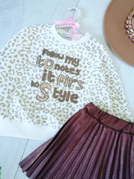 Bluza z Beżową Panterką i Aplikacją - KARMELOWY BUTIK zdjęcie 3