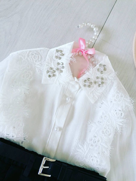 Koszula z Koronką i Perełkami  - KARMELOWY BUTIK zdjęcie 3