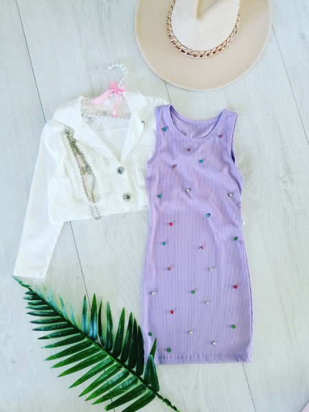 Sukienka z Diamencikami Liliowa - KARMELOWY BUTIK zdjęcie 1