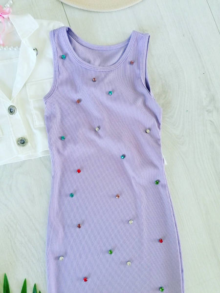 Sukienka z Diamencikami Liliowa - KARMELOWY BUTIK zdjęcie 2