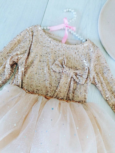 Bluzeczka Cekinowa z Kokardą Złota - KARMELOWY BUTIK zdjęcie 1