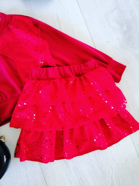 Zestaw Welurowy z Cekinami Czerwony - KARMELOWY BUTIK zdjęcie 2