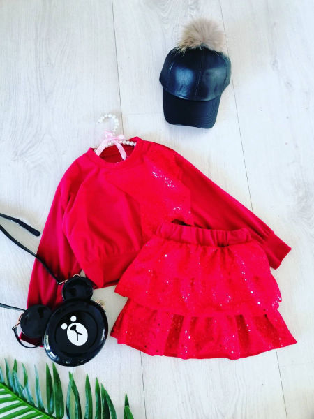 Zestaw Welurowy z Cekinami Czerwony - KARMELOWY BUTIK zdjęcie 3