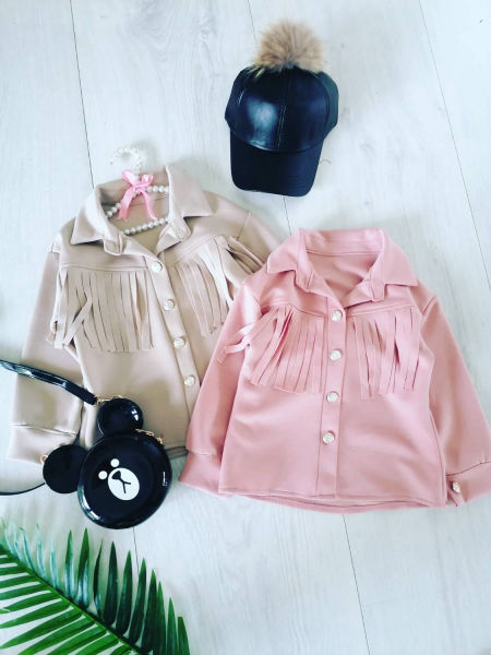 Kurtka z Frędzlami Pudrowa - KARMELOWY BUTIK zdjęcie 3