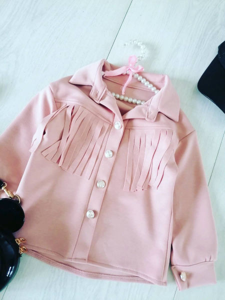 Kurtka z Frędzlami Pudrowa - KARMELOWY BUTIK zdjęcie 4