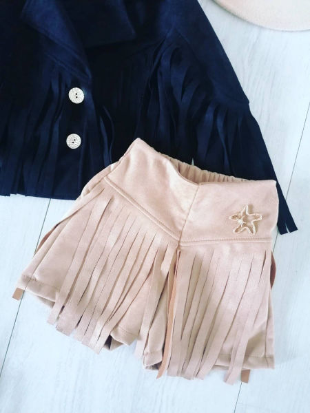 Szorty z Frędzlami Beżowe - KARMELOWY BUTIK zdjęcie 2