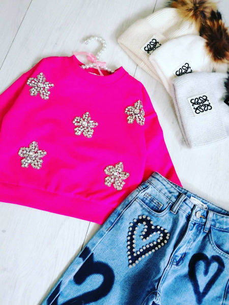 Bluza z Cyrkoniowymi Kwiatami Fuksja - KARMELOWY BUTIK zdjęcie 1