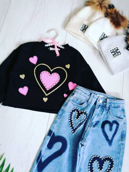 Bluza z Serduszkami Czarna - KARMELOWY BUTIK zdjęcie 2