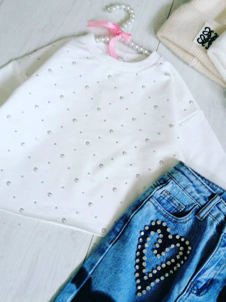 Bluza z Perełkami Biała - KARMELOWY BUTIK zdjęcie 1