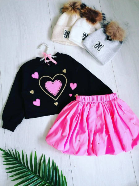 Bluza z Serduszkami Czarna - KARMELOWY BUTIK zdjęcie 3