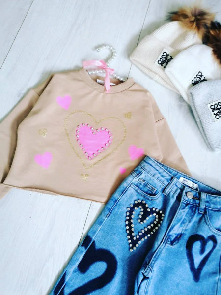 Bluza z Serduszkami Beżowa - KARMELOWY BUTIK zdjęcie 2