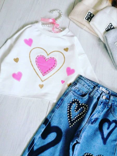 Bluza z Serduszkami Biała - KARMELOWY BUTIK zdjęcie 2