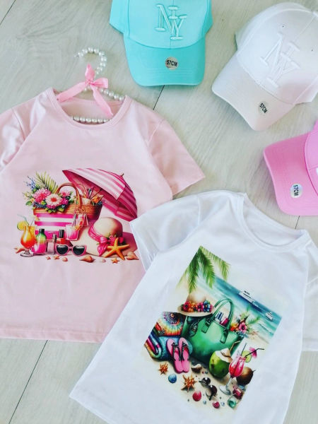 T shirt Summer Różowy - KARMELOWY BUTIK zdjęcie 1