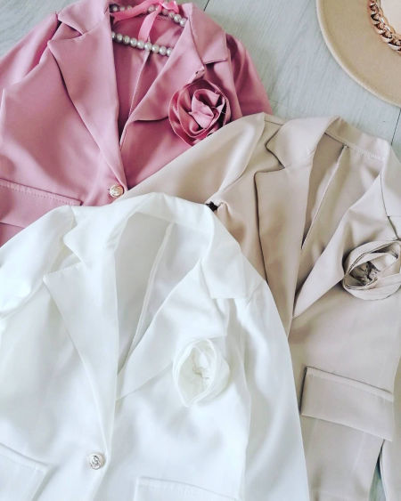 Marynarka z Tkaninową Różą Beżowa - KARMELOWY BUTIK zdjęcie 1