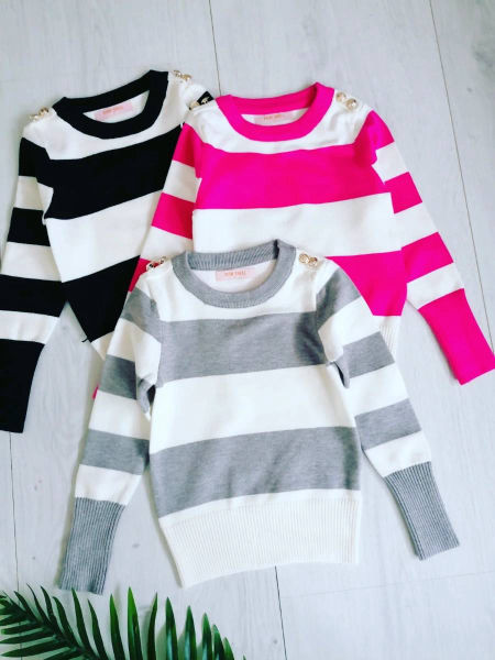 Sweterek w Paski Fuksja - KARMELOWY BUTIK zdjęcie 1