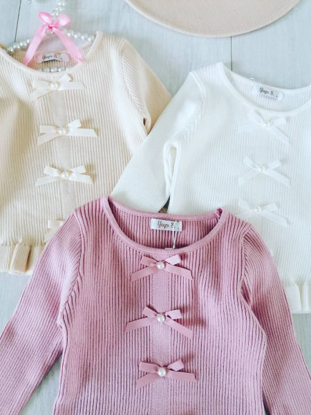 Sweterek z Kokardkami Jasny Beż - KARMELOWY BUTIK zdjęcie 1
