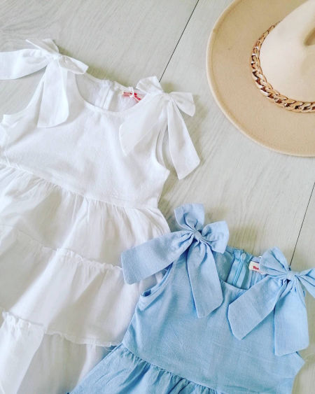 Sukienka z Kokardami Błękitna - KARMELOWY BUTIK zdjęcie 1
