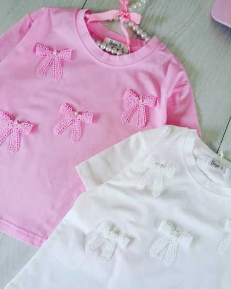 Bluzeczka z Kokardkami Różowa - KARMELOWY BUTIK zdjęcie 4