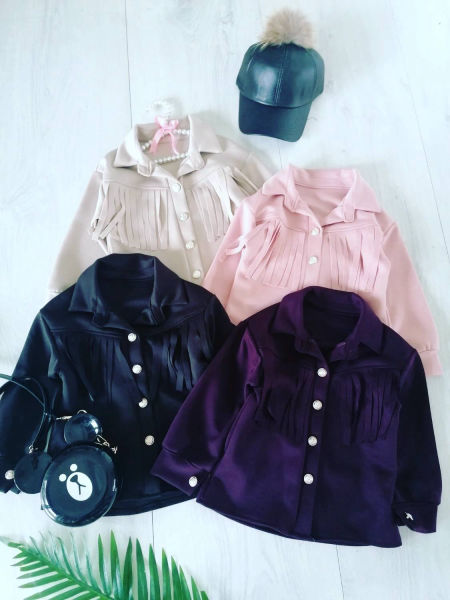 Kurtka z Frędzlami Śliwkowa - KARMELOWY BUTIK zdjęcie 1