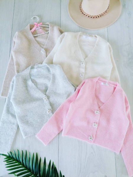 Sweterek z Perełkowymi Guzikami Szary - KARMELOWY BUTIK zdjęcie 2