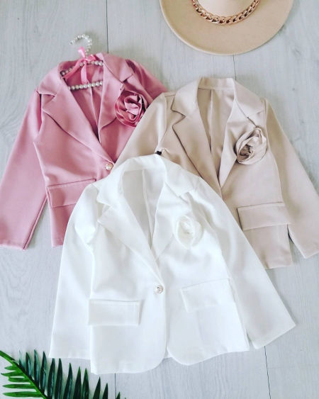 Marynarka z Tkaninową Różą Beżowa - KARMELOWY BUTIK zdjęcie 2